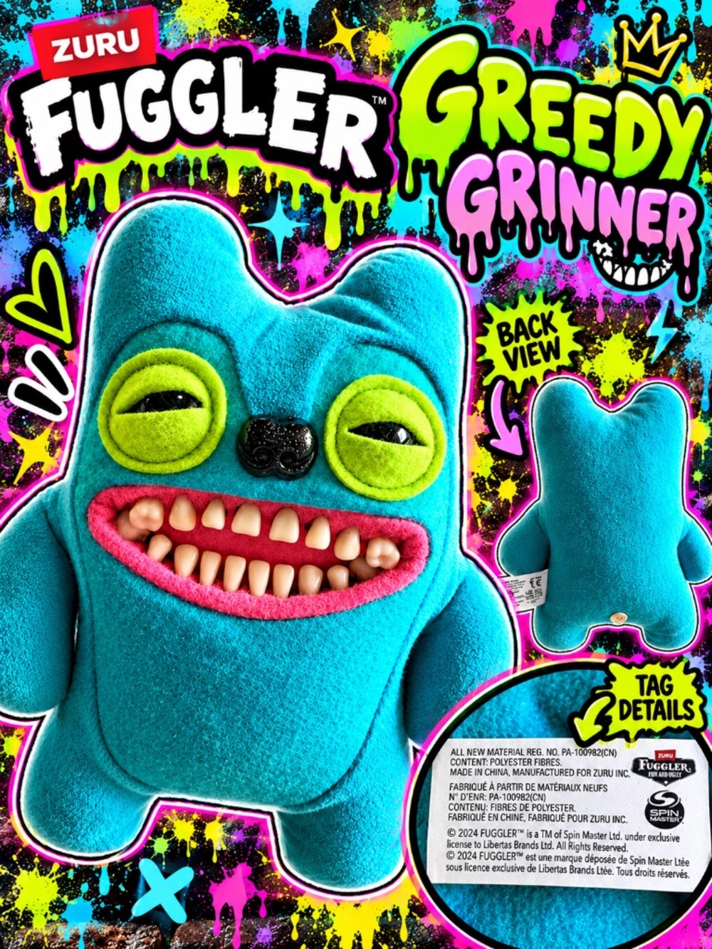 Fuggler Greedy Grinner Blue Plush Funny Ugly Monster ZURU